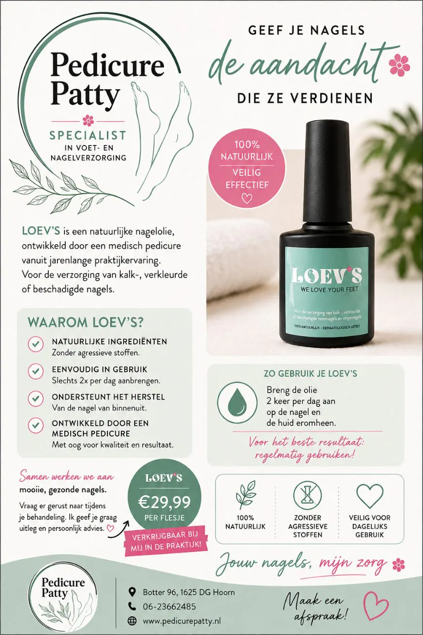 Loev’s natuurlijke nagelolie, nieuw in de praktijk bij Pedicure Patty
